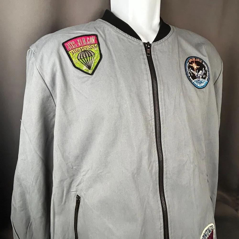 Hayden Los Angeles Gray Bomber Jacket Military Patches Size M NWT